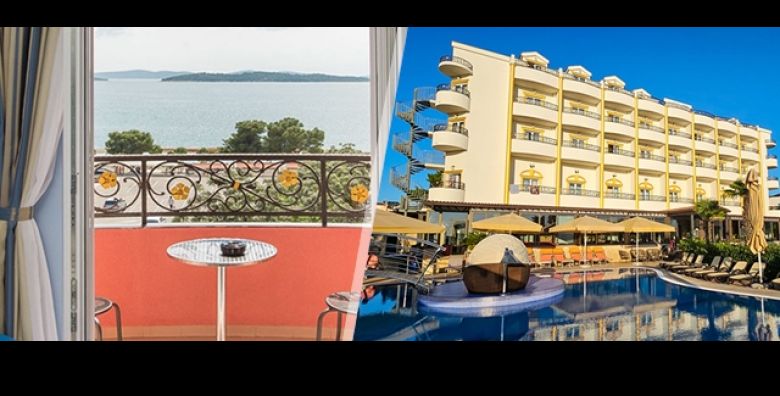 PROLJETNI BIJEG u Vodice za cijelu obitelj uz 2 nocenja na bazi polupansiona u sobi s balkonom i pogledom na more u Hotelu Miramare  vanjski bazen gym parking i Wi Fi  za 2 odraslih i 2 djece 