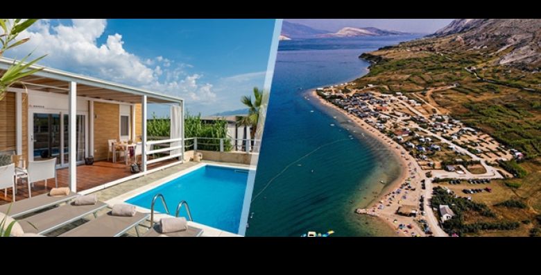 Terra Park SpiritoS PAG: 2 nocenja u KUCICI Sylva ili Sylva S BAZENOM za 4 osobe i dijete Uzivajte UZ PLAZU miris soli i pogled na Velebit u srcu Kolana  sve za vrhunski OBITELJSKI odmor 