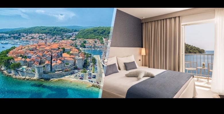 RUJAN NA KORCULI u Aminess Lume Hotelu 4  3 nocenja s POLUPANSIONOM za 2 osobe i dijete u Superior sobi na MORSKOJ strani Uzivajte u skrivenoj uvali uz bazen i plazu s lezaljkama 