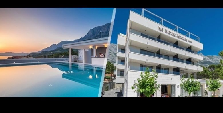 MAKARSKA: Jesenski odmor u Hotelu Mirjam 4 za 2 odrasle osobe i dijete do 3 99 godina gratis Ukljucen DORUCAK soba s balkonom krovni BAZEN i WELLNESS  EXTRA 20posto popusta na masaze 