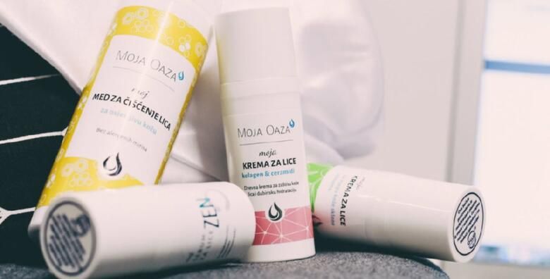 Set za problematicnu masnu i mjesovitu kozu lica  med za ciscenje lica serum BESTSELLER krema Kolagen Ceramidi i krema za kozu sklonu aknama brenda Moja Oaza