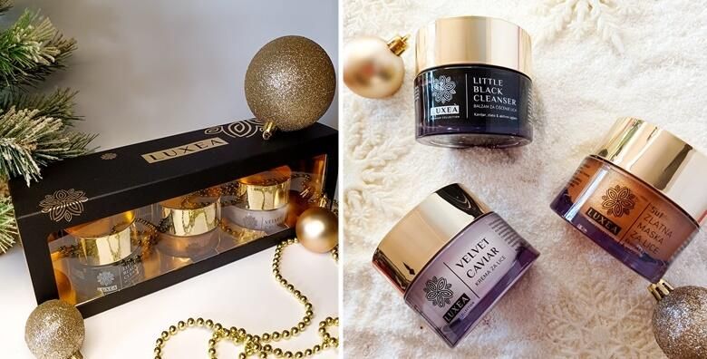 Krema s kavijarom mocna 5 u 1 maska sa zlatom i balzam za ciscenje s aktivnom ugljenom za vrhunski anti age ucinak  luksuzni poklon set za lice hrvatskog brenda Luxea