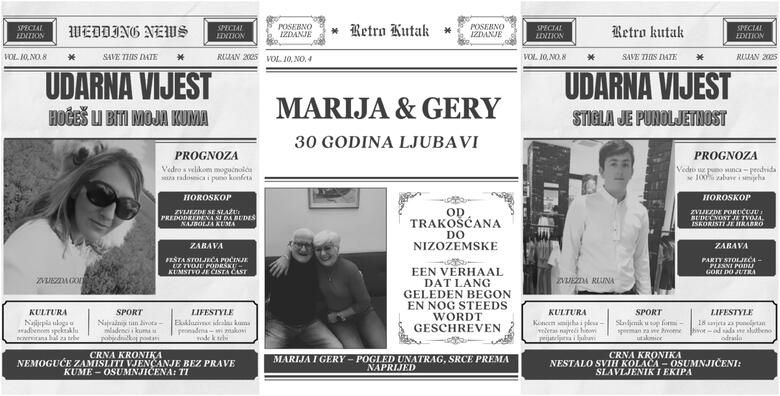 Retro novine izradjene od vasih fotografija i uspomena  Poklonite svojim najmilijima nesto posebno i jedinstveno uz pomoc Retro kutka photo booth