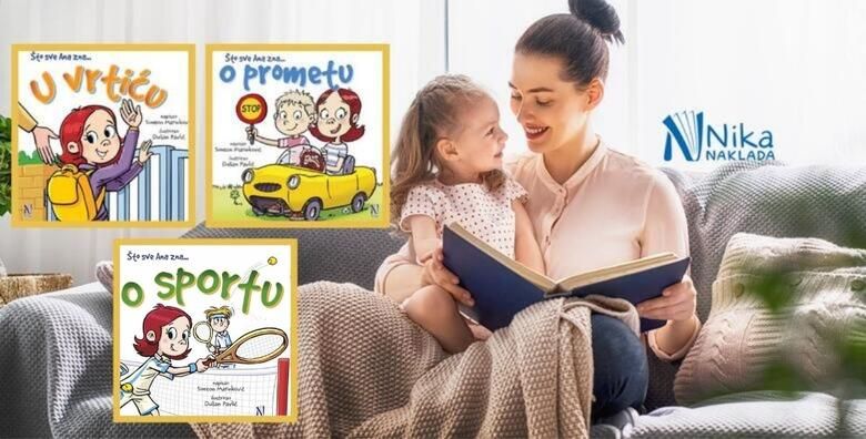 DJECJE SLIKOVNICE  set od 3 komada iz serijala Sto sve Ana zna u izdanju Naklade Nika Naucite malisane sve o prometu vrticu i sportu na zabavan nacin
