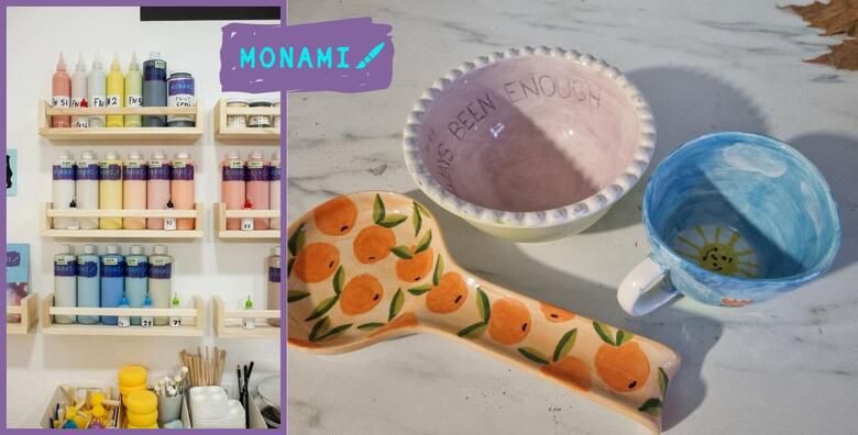 Iskustvo bojanja keramike  kreirate svoj jedinstveni komad uz kavu ili caj za 2 osobe u trajanju 2 do 3 sata u centru grada u Monami ceramic cafeu